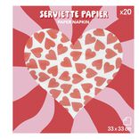 Serviette papier carr&eacute;e motifs coeurs rouges 33x33cm