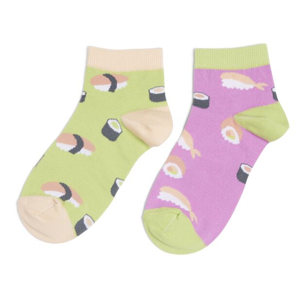 Chaussettes basses d&eacute;pareill&eacute;es motif sushi violet/vert - T36/40