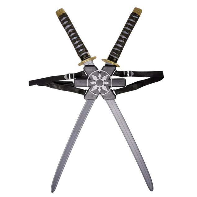 &Eacute;p&eacute;e ninja grise et noire L65cm x2 avec support dorsal