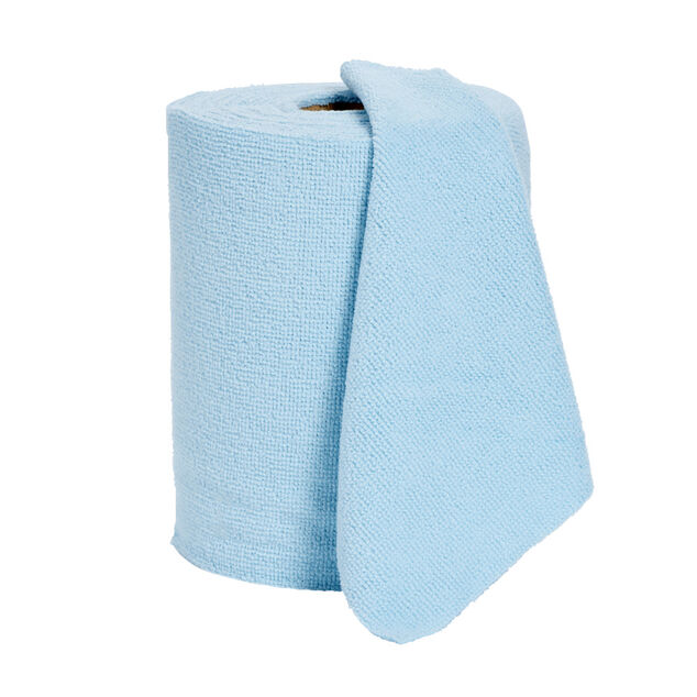 Chiffon microfibre bleu rouleau de 50 pièces Ø13xH20cm