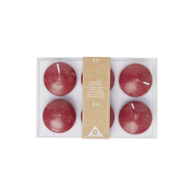 Lot de 6 bougies flottantes cire rouge &Oslash;4,5cm