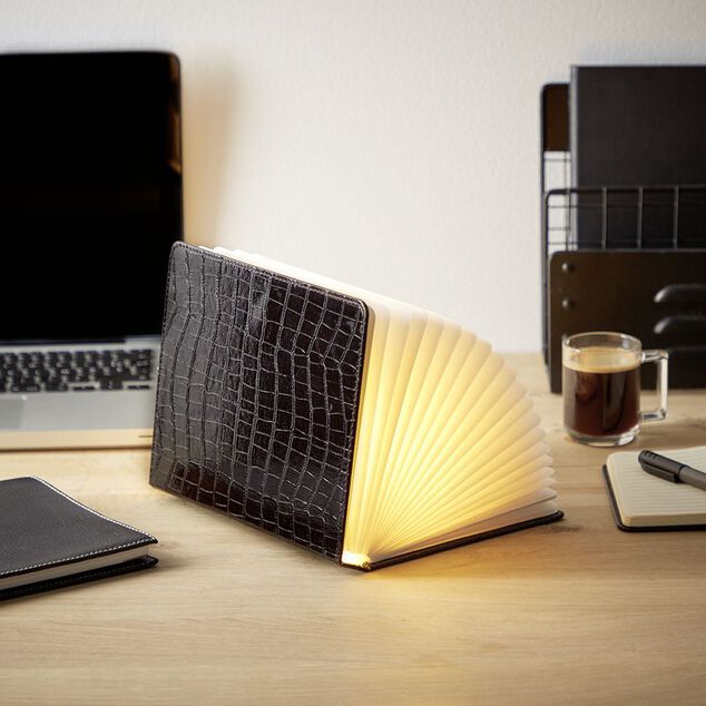 Lampe livre effet cuir marron