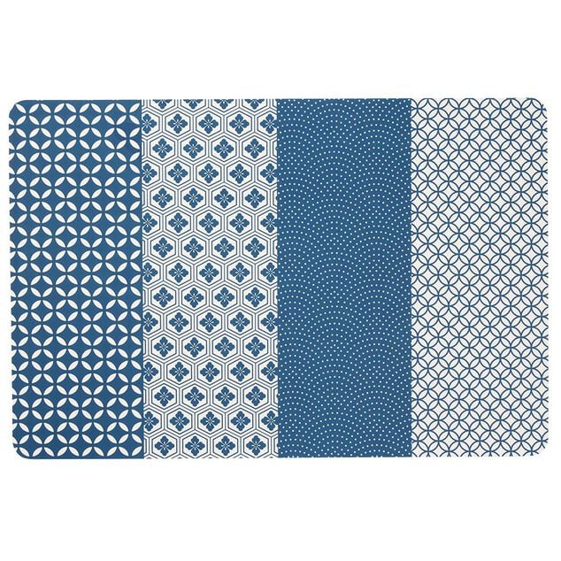 Set de table rectangulaire plastique graphique bleu et blanc