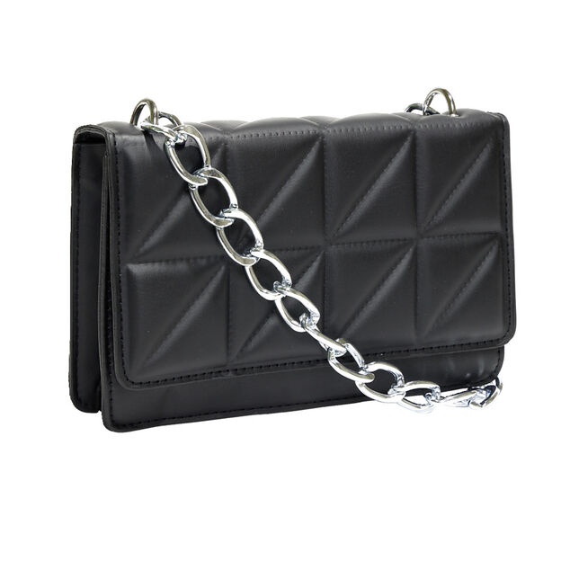 Sac pochette effet matelass&eacute;e avec cha&icirc;ne m&eacute;tal 20xH13cm - 2 mod&egrave;les noir ou vert