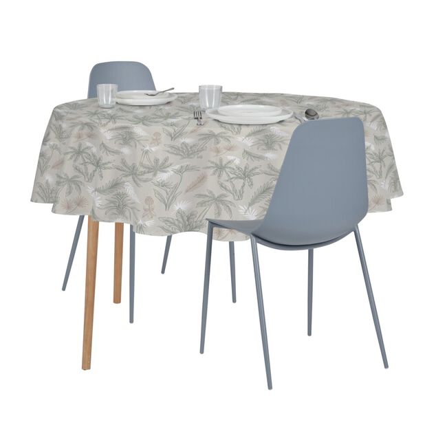 Nappe ronde tissu motif végétal blanc et vert forêt Ø160cm
