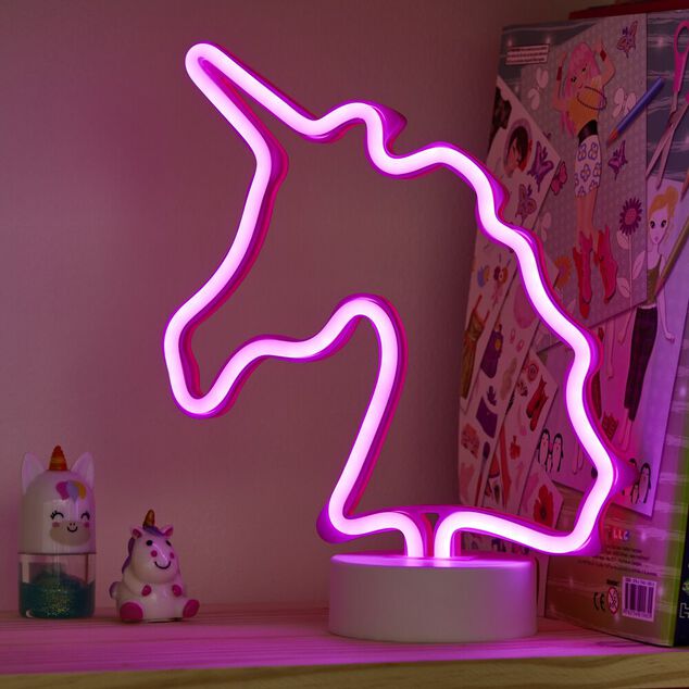 Lampe à poser d'ambiance néon rose forme licorne 20x10xH24,5cm