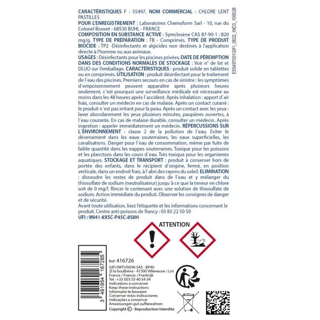 Chlore lent piscine pastilles 20g Aquaway 1kg