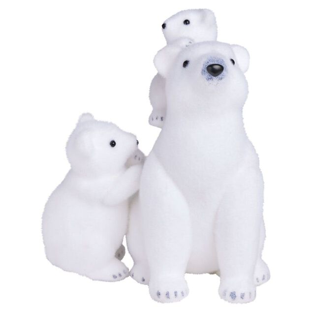 D&eacute;coration &agrave; poser famille ours blanc No&euml;l floqu&eacute; L25X19XH33 cm blanc