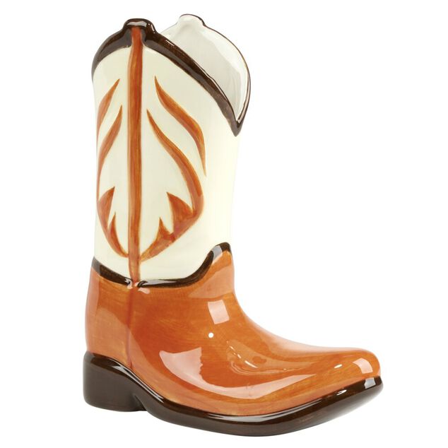 Vase c&eacute;ramique forme botte cowboy orange 20x6,5xH15,5cm