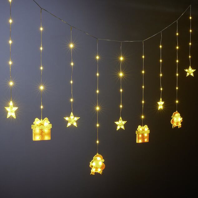 Rideau de fen&ecirc;tre No&euml;l 90LED lumineux figurines et &eacute;toiles L300cm