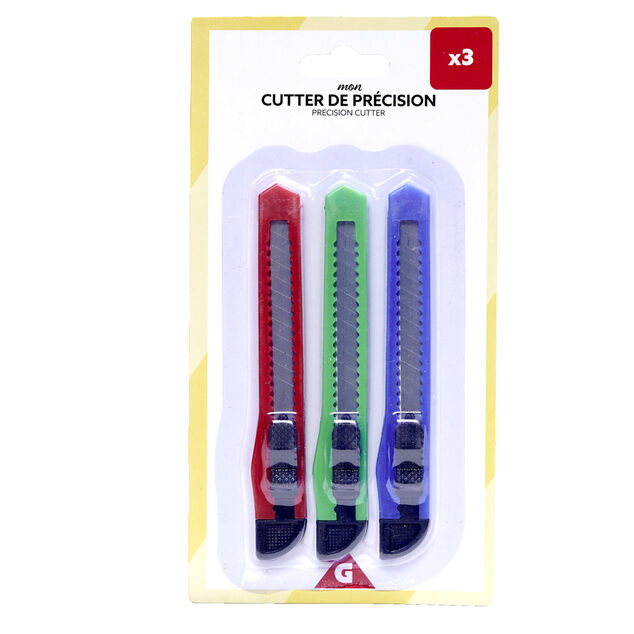 Lot de 3 cutters de pr&eacute;cision vert/bleu/rouge