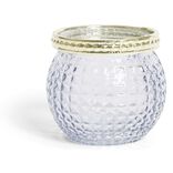 Photophore en verre bordure m&eacute;tal dor&eacute; &Oslash;6,5xH.5,5cm vert