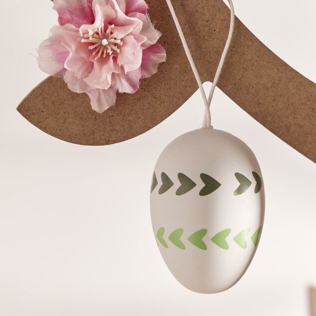 oeuf de P&acirc;ques &agrave; suspendre x6 plastique d&eacute;cor&eacute; vert et blanc &Oslash;4xH6cm