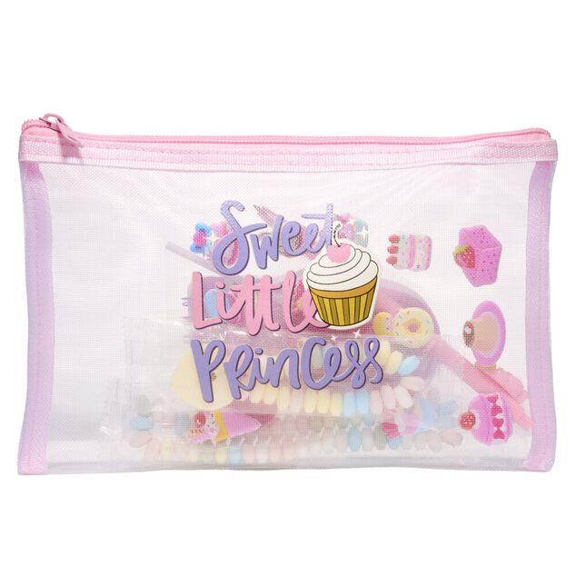 Trousse avec bonbons 50g et accessoires princesse 14,5x22,5cm (2 mod&egrave;les)