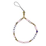 Bijou de téléphone perles doré blanc rose L17cm