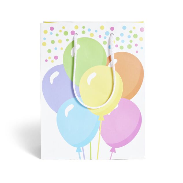 Sac cadeau blanc motifs ballons multicolores - Taille M