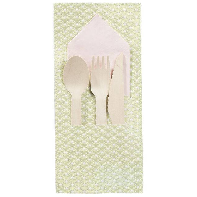 Set de couverts en bois dans pochon