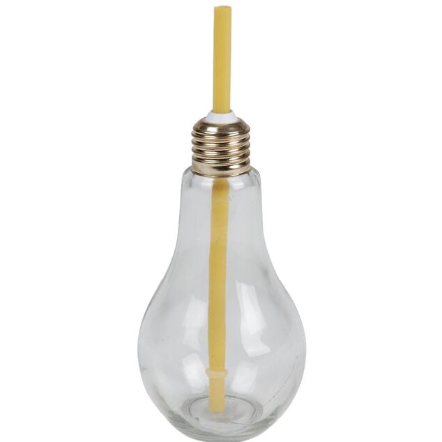 Gobelet en verre forme ampoule avec paille