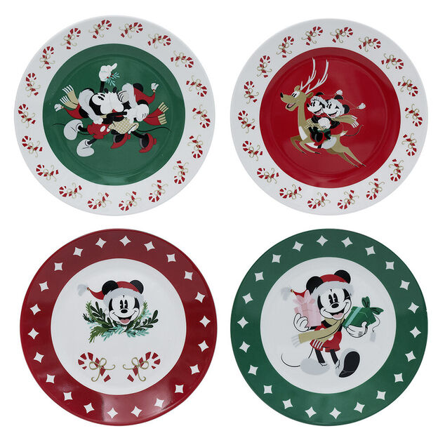 Lot de 4 assiettes dessert Disney Mickey porcelaine Ø19cm