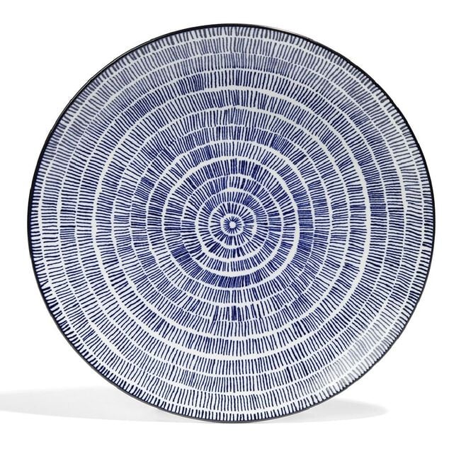 Lot de 4 assiettes plates &Oslash;27cm porcelaine imprim&eacute; bleu et blanc