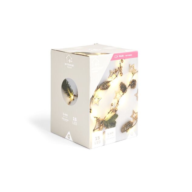 Guirlande Lumineuse intérieure pomme de pin et sapin 15LED 1,4m