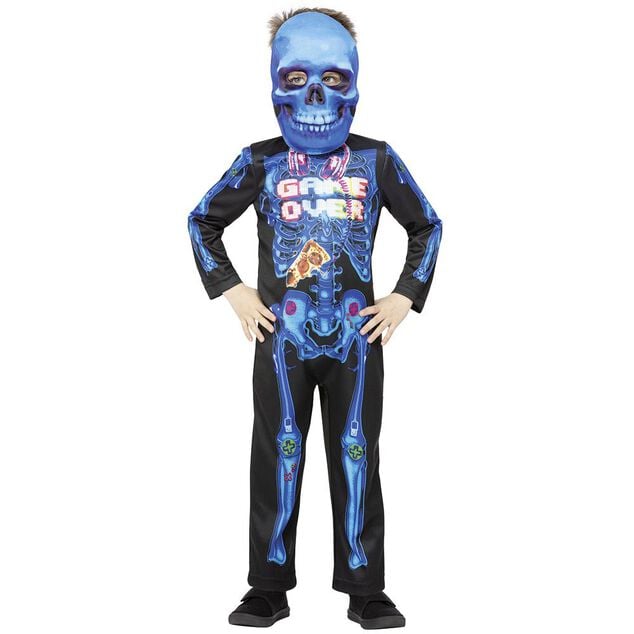 D&eacute;guisement enfant Halloween Game Over squelette noir et bleu 7/10 ans