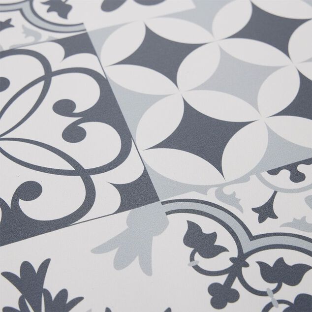 Tapis vinyle fa&ccedil;on carreaux de ciment gris et blancs 50x70cm