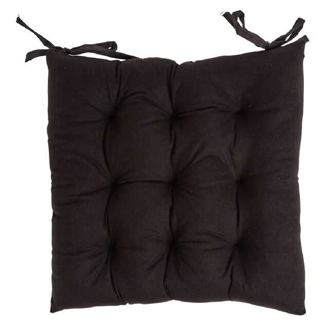Galette de chaise carr&eacute;e noir 38x38cm 100% polyester