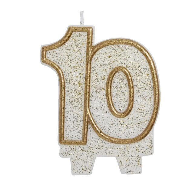 Bougie anniversaire chiffre 10 dor&eacute;