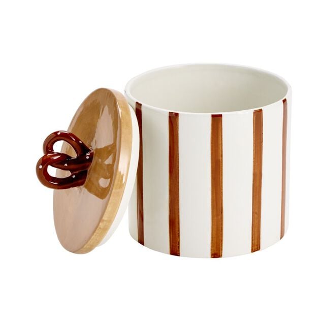 Bo&icirc;te c&eacute;ramique bretzel rayures marron &Oslash;13xH18cm