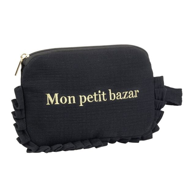 Trousse de toilette gaze de coton &agrave; volant 21x12xH13cm (3 mod&egrave;les)