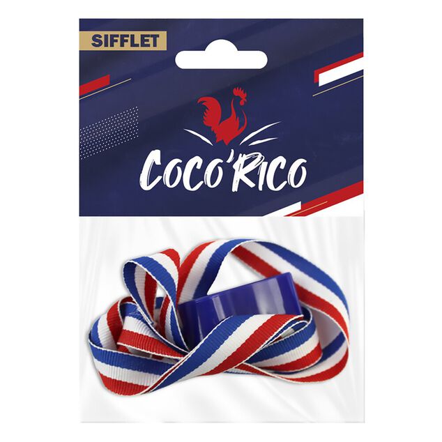 Sifflet Cocorico plastique bleu blanc rouge L10cm