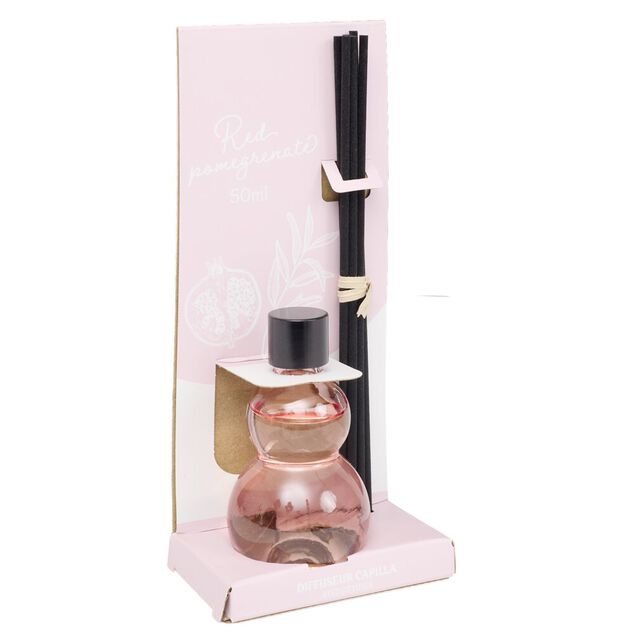 Diffuseur &agrave; b&acirc;tonnets 50ml Capilla en verre noir &Oslash;5xH8,5cm (4 mod&egrave;les)