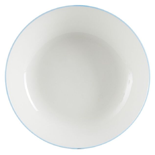 Assiette creuse porcelaine blanc liseré bleu clair Ø20cm