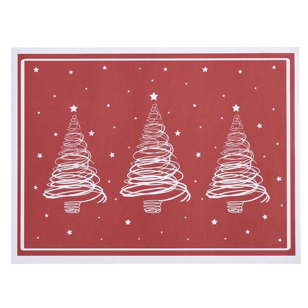Set de table rouge d&eacute;cor sapin blanc x10