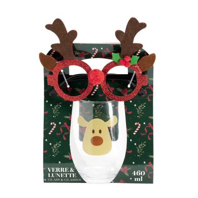 Coffret verre 460ml et lunettes de No&euml;l paillet&eacute;es (2 mod&egrave;les)