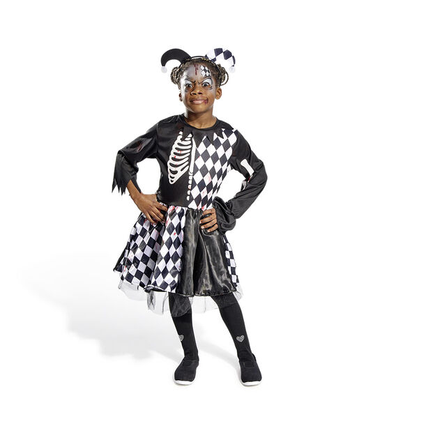 D&eacute;guisement enfant Halloween arlequin noir et blanc robe 7/10ans