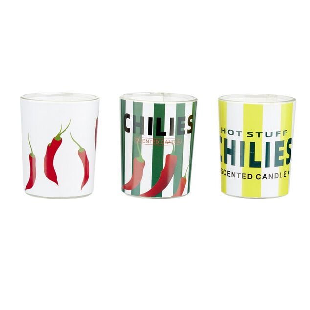 Bougie parfum&eacute;e x3 dans pot verre d&eacute;cor&eacute; &Oslash;5xH6cm (3 mod&egrave;les)