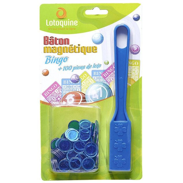 Bâton magnétique + 100 pions loto en plastique