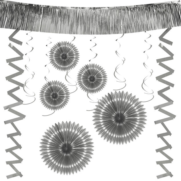 Kit de d&eacute;coration de f&ecirc;te &agrave; suspendre argent&eacute; 18 pi&egrave;ces