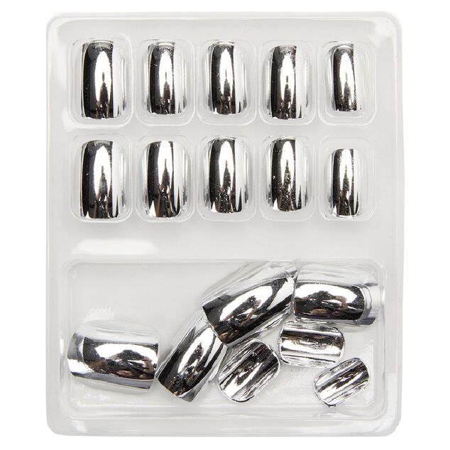 Kit de faux ongles en acrylique gris effet miroir