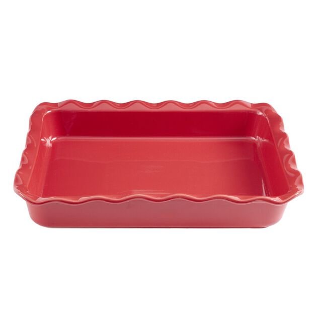 Plat &agrave; four rectangulaire bord festonn&eacute; L40X30 cm c&eacute;ramique (2 mod&egrave;les rouge ou blanc)