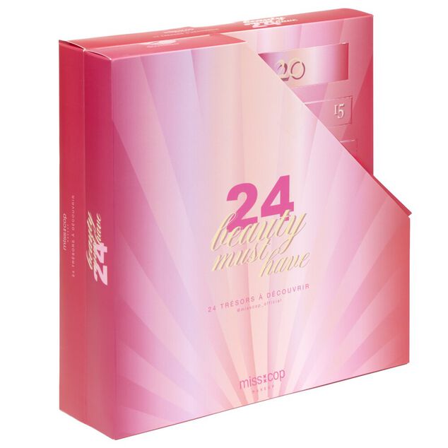 Calendrier de l'Avent 2026 cosm&eacute;tiques 24 cases ouverture portefeuille L13X2XH22 cm rouge et rose