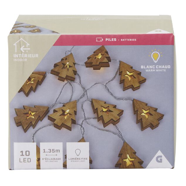 Guirlande électrique sapin en bois 10LED 1,35m d'éclairage blanc chaud