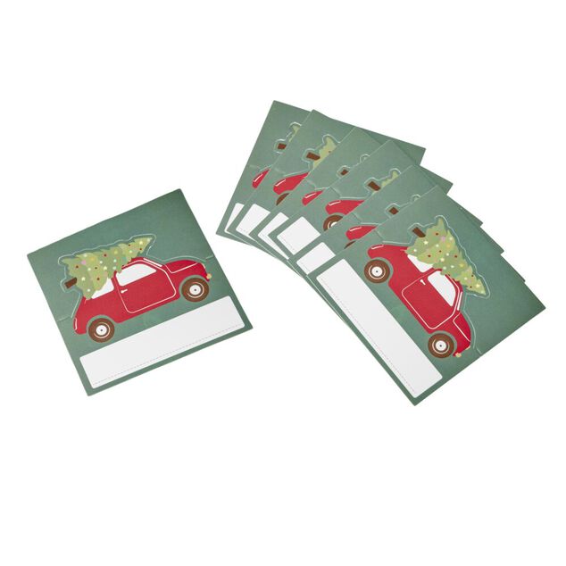 Porte nom No&euml;l en papier motifs voiture 8 pi&egrave;ces