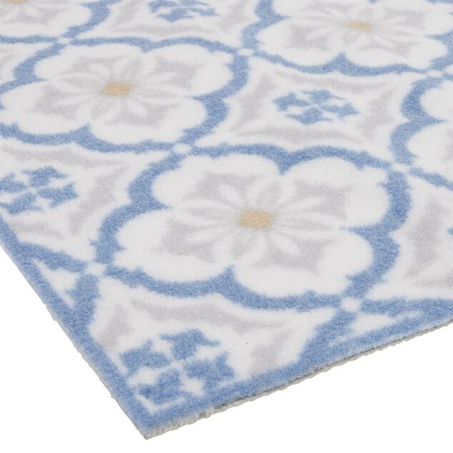Tapis de cuisine imprim&eacute; carreau de ciment bleu et blanc 80x50cm
