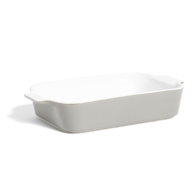 Plat &agrave; four en gr&egrave;s blanc et gris fonc&eacute; 31x17xH6,2cm