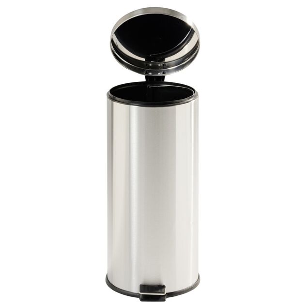 Poubelle grise &agrave; p&eacute;dale ronde 30L