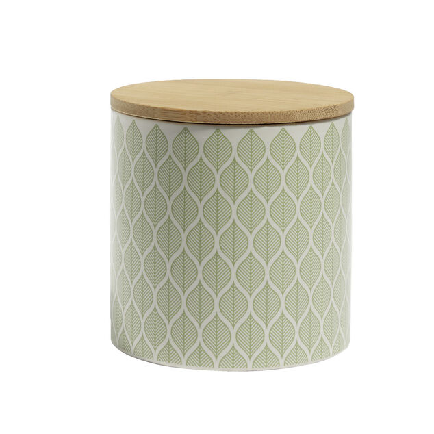 Pot de conservation 500ml grès motifs arrondis couvercle bambou Ø10xH10cm