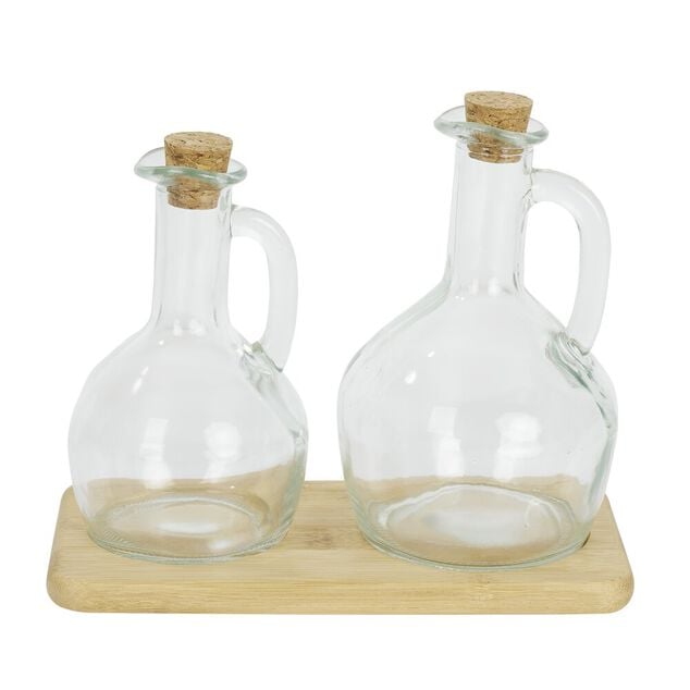 Set huilier et vinaigrier en verre et bouchon bambou